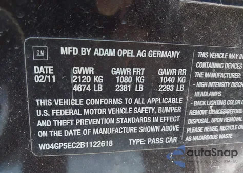 2011 Buick Regal Cxl Russelsheim z USA, uszkodzony, nr VIN W04GP5EC2B1122618